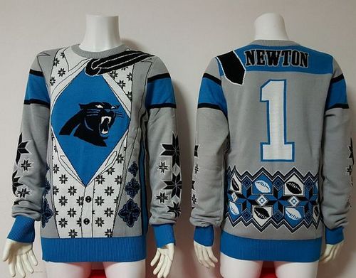 Nike Panthers #1 Cam Newton Blue/Grey Men's Ugly Sweater